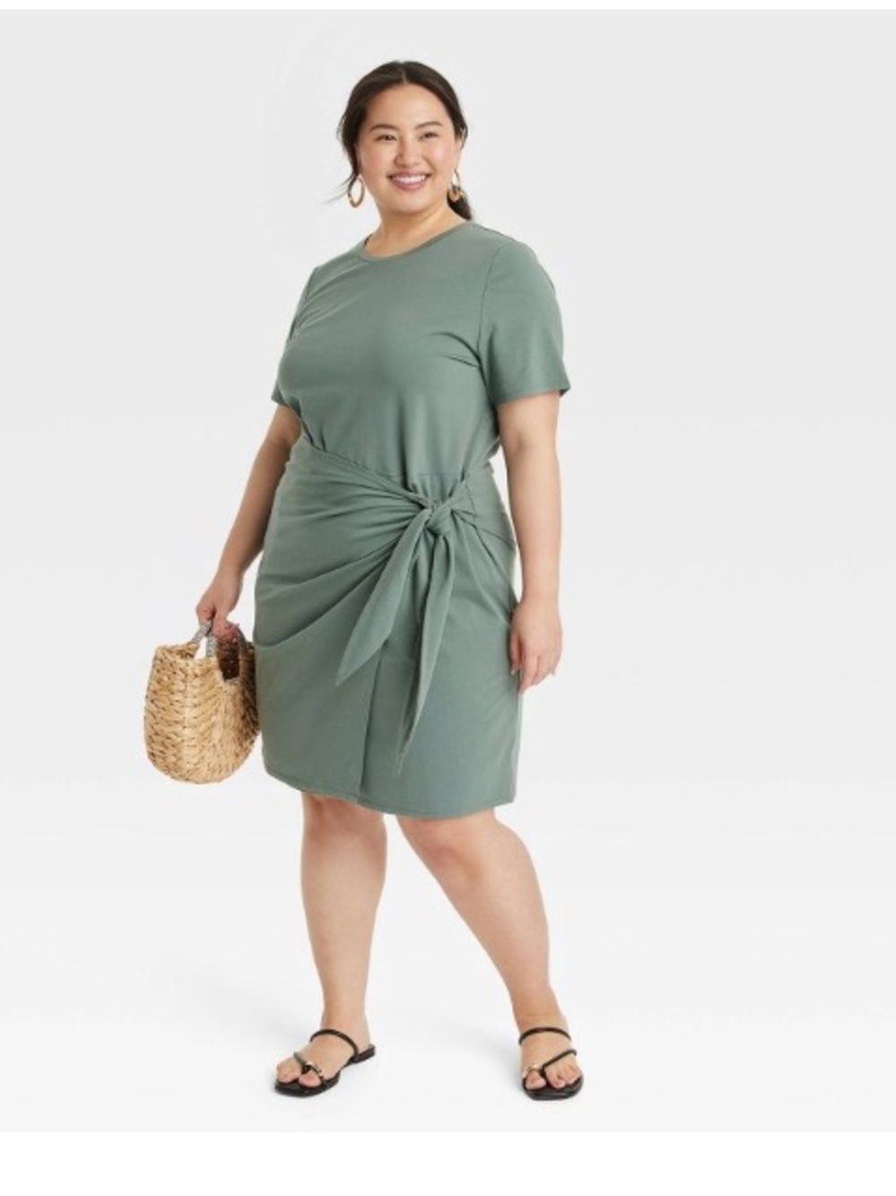 Women's Short Sleeve Mini T-Shirt Wrap Dress - A New Day™ Green L